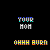 Pixelated text displays 'YOUR MOM' and 'OHAN BURN' in various color combinations across a black background.
