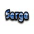 Pixelated blue and black text reading 'Sergo' on a white background with visible pixelation and color blending.
