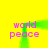 Yellow background with green arches and pink text reading 'world peace' repeated four times in a pattern