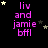 identical text-based icons with pink 'liv and jamie bffl' text on black background, each featuring a unique star arrangement around the text