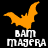 Three orange bat-shaped figures in different poses above white text reading 'BAM MAGERA' on a black background, with one figure partially obscured by gray overlay.