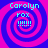 Four identical pixelated with pink and blue spiral backgrounds, each displaying cyan text reading 'Carolyn', 'rox', and multiple exclamation marks