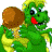 A pixelated green dragon mascot with yellow accents and a brown backpack stands next to bright green text reading "Original Icons .com" on a dark green background.