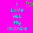 A static pixel art image with a bright pink background, displaying cyan text and a green heart symbol.