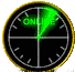 Circular icon with black background, yellow border, and green 'ONLINE' text; animated sequence shows a rotating green pointer across clock-like segments.