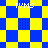 Blue and yellow checkered pattern with four instances of "TVMS" text, transitioning from square to diamond across frames
