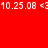 Red background with white pixelated text displaying '10.25.08' and '<3' repeated twice in a horizontal sequence.