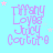 Light blue background with repeated purple text "Tiffany Loves Juicy Couture" and scattered pink stars, some of which shift position across frames.