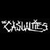 Pixelated grayscale text logo on black background with visible dithering and anti-aliasing effects.