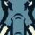 Pixelated animated contact sheet of four frames showing a repeating pattern with stylized figures and text elements on a blue background.