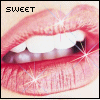 Six show a close-up of lips with white teeth, red lipstick, and sparkles; text "SWEET" appears in top-left corner of each