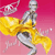 A pixelated figure in a yellow dress with silver accents stands against a pink gradient background, holding a white object.