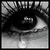 A grayscale pixelated image of a stylized eye with a dark pupil and light reflection, set against a gradient background transitioning from dark to light.