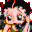 Pixelated cartoon character with black hair, large eyes, and pink skin in a of four