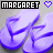 Pixelated purple flip-flops with 'MARGARET' text and heart symbols, displayed in two states.