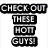 six pixelated images with text reading CHECK OUT THESE HOT GUYS! on the top-left, featuring various individuals in different poses and styles