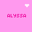 Pink background with four instances of 'ALYSSA' text and three white pixelated symbols: a heart, starburst, and dot cluster.