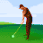 Animated golf swing contact sheet showing a pixelated golfer in brown pants and shirt performing a full golf swing across 12 frames on a green field with blue sky background.