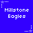 Blue background with repeated 'Millstone Eagles' text and star-shaped icons in white and purple.