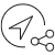 A grayscale icon featuring a stylized arrow pointing upward-right inside an incomplete circle, with scissors positioned to the right of the circle.