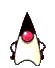 A cartoon character with a dark brown pointed hat, pink round eyes, and white body in various poses.