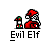A 5x5 contact sheet of pixel art frames showing an animated 'Evil Elf' character in various poses and animation states, with consistent text label beneath each frame.