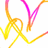 Pixelated abstract design with flowing gradient lines in yellow, orange, and pink hues on a white background.