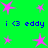 Green background with pink star shapes and blue text reading 'i <3 eddy' repeated twice horizontally.