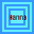 Four blue square frames with nested borders display the text 'Hanna' in dark brown pixelated font, each frame showing a different arrangement of squares and text placement.