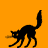 Black cat silhouette on orange background with gray , showing three sequential poses of the cat crouching and extending its front paws