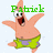 Pixelated cartoon starfish with pinkish-orange body, green shorts with purple patches, open mouth showing red interior and black tongue, arms extended in a V-shape pose.