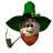 Animated icon of a leprechaun with green hat, orange beard, and pipe; head turns left to right across frames.