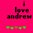 A bright pink background displays black text reading "i love andrew" with green plus signs below, where the third sign changes from brown to green between frames.