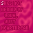 A static image with a pink background featuring repeated heart shapes and pixelated text reading "SHE'S NOT AFRAID OF LOVE, JUST HEARTBREAK" in varying styles.