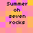 Pixelated text 'Summer oh seven rocks' on a of pink, orange, and yellow squares with shifting color patterns