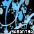 A static image with a black background featuring blue and white splatter patterns, overlaid with repeated text "SĀMANTHĀ" in pixelated font.
