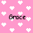 Pink background with white pixelated hearts and four instances of the word 'Grace' in black pixelated text.