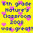 Yellow background with blue text reading "6th grade Nature's Classroom 2008 was great!!" surrounded by pink pixelated hearts.