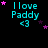 identical cyan text "I love Paddy <3" with pink and purple stars scattered across a black background, showing animation changes in star positions