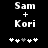 Black background with white pixelated text "Sam + Kori" above five plus signs, where the third sign is gray in one view and white in another.
