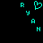 Pixelated cyan text and heart symbol on black background, with two identical side-by-side arrangements of letters and a heart.