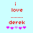 Red pixelated text 'i love derek' with pink and purple hearts on a light blue background, showing animation changes in heart colors.