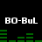 Pixelated text and green audio bars on black background, with repeated 'BO-BuL' labels above two of changing bar patterns