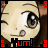 Pixelated anime-style character face with brown hair, large brown eyes, and pink cheeks, showing multiple expressions with text overlays.