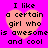 Four identical pink heart-shaped icons with black text on a bright purple background, each displaying the phrase "I like a certain girl who is awesomeis awesome and cool".