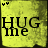 Yellow textured background with black text 'HUG me' in two lines, repeated across a of identical