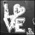 Static grayscale icon with stylized white text 'LOVE' on dark background, pixelated rendering.