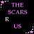 A black background displays purple text reading 'THE SCARS REMIND US THAT THE PAST IS REAL' with white and pink star accents, arranged in a pattern