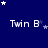Dark blue background with white and light blue stars scattered across, repeated text "Twin B" in white pixelated font, and a gray rectangular overlay in the bottom right corner.