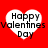 Four white heart-shaped icons with black text on a red background, each displaying "Happy Valentines Day" in pixelated font.